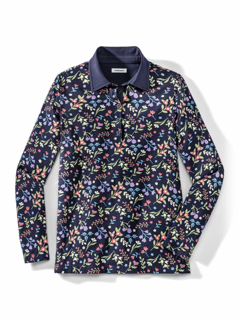 Thermo-Polo Blumendruck Navy