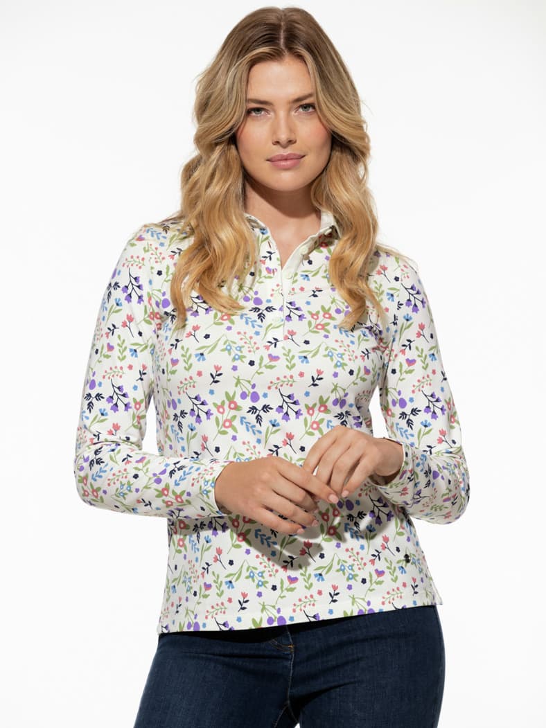 Thermo-Polo Blumendruck Offwhite