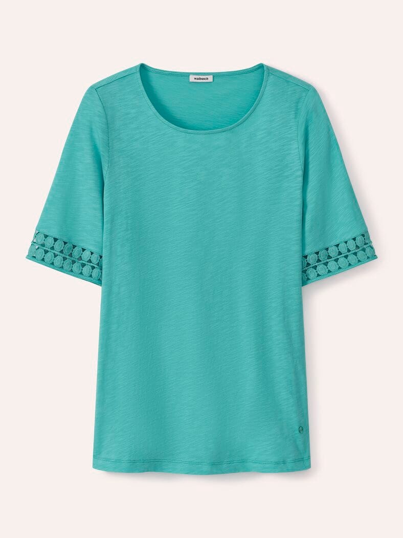 Baumwollshirt Dekospitze Wasserblau