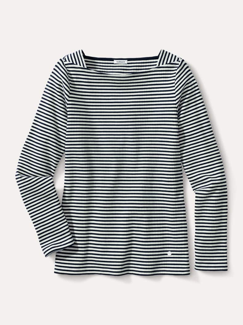 Baumwollshirt Ripp Ringel Weiß/Marine