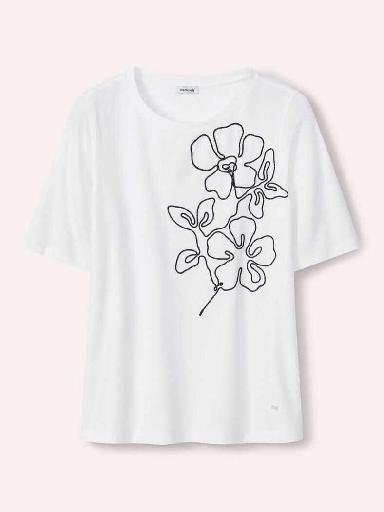 Baumwollshirt Kordelstickerei Weiß