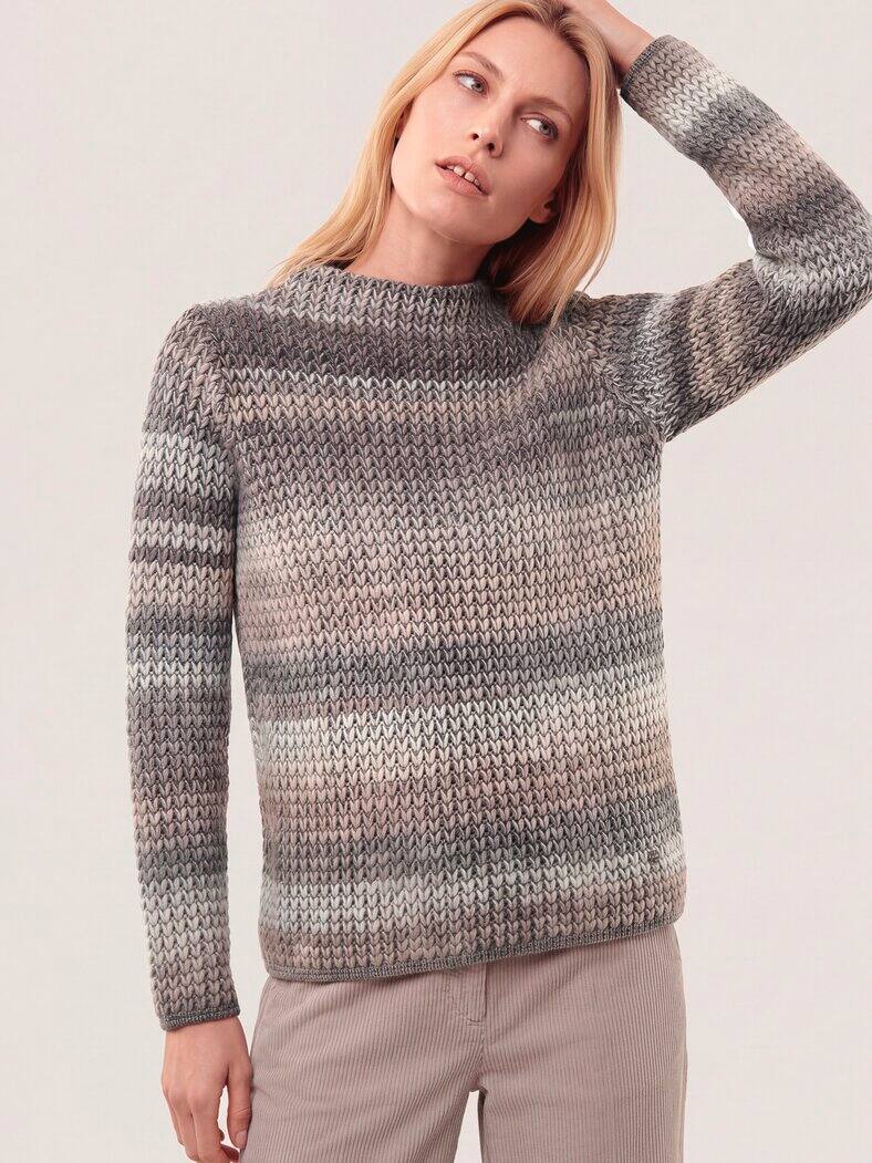 Grobstrick-Pullover Farbverlauf Creme/Praline