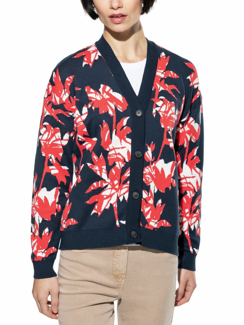 Jacquard Cardigan Offwhite/Rot