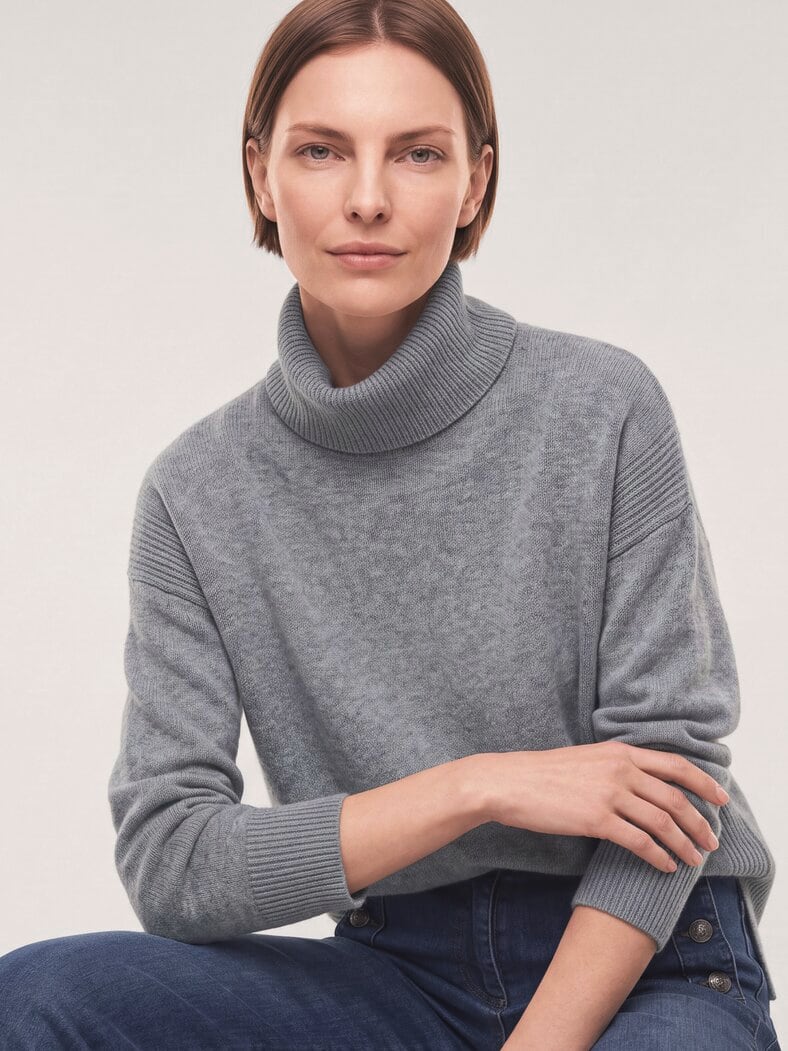 Cashmere Pullover mit Rollkragen Grau Melange