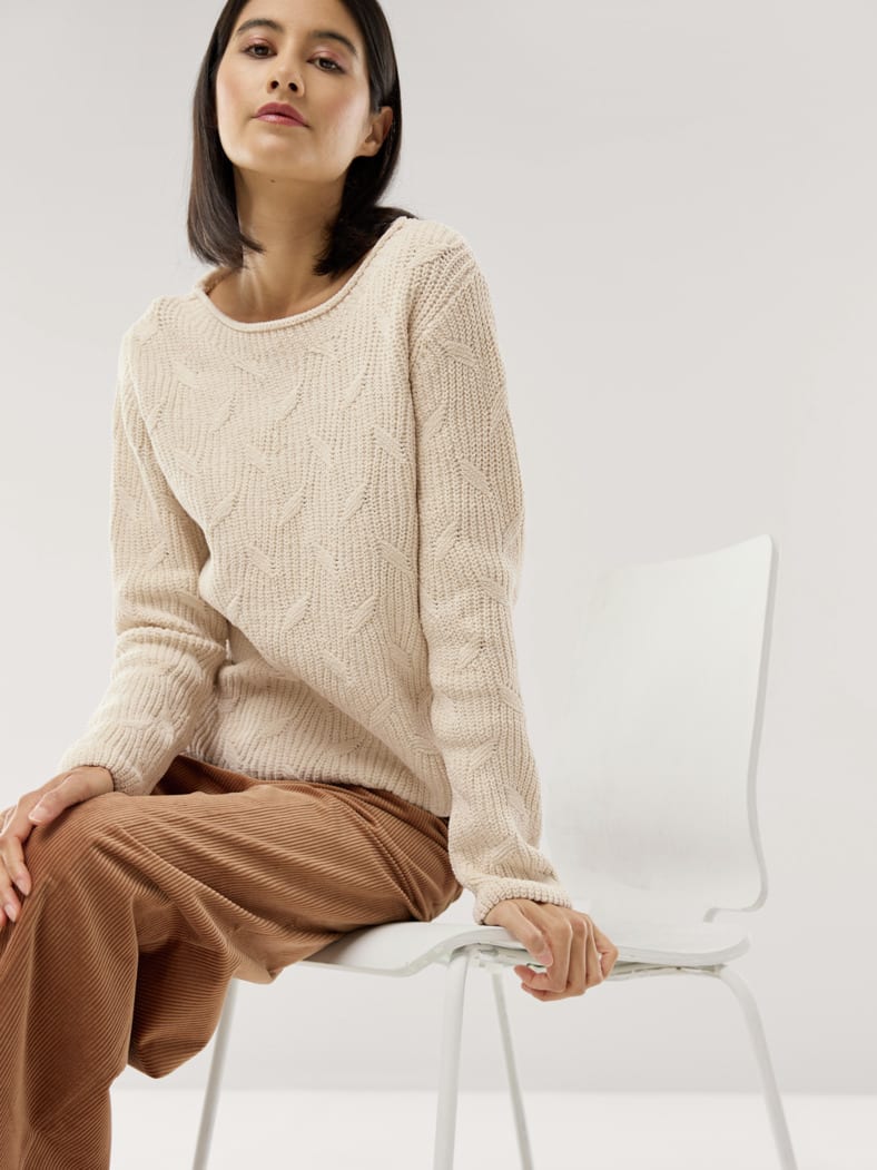 Baumwoll-Samt Pullover Creme