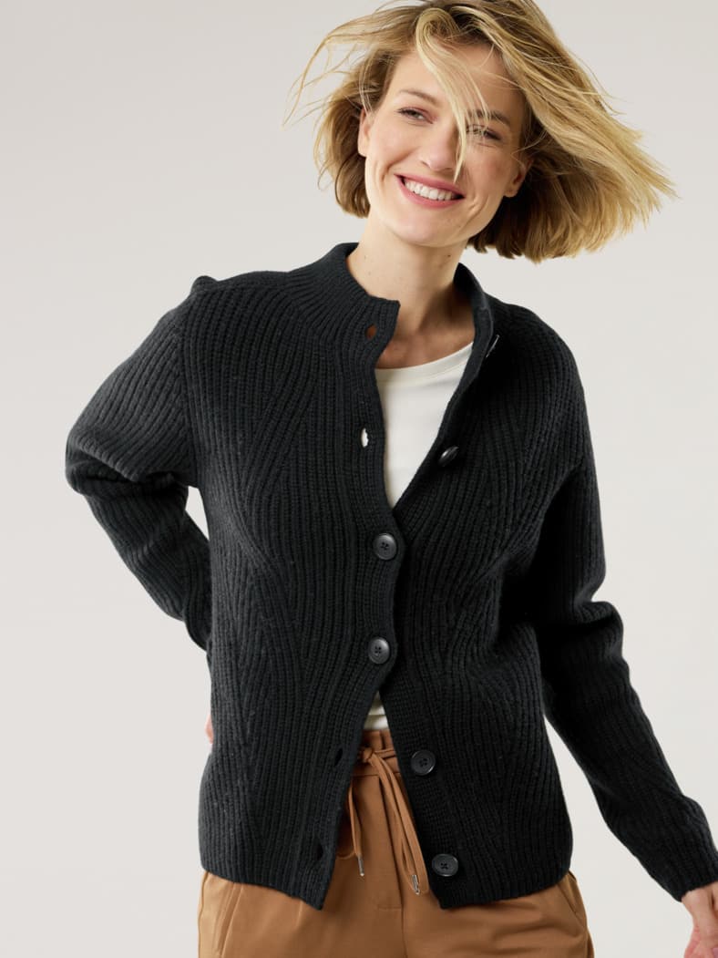 Cashmino Strickjacke Nahtlos Schwarz