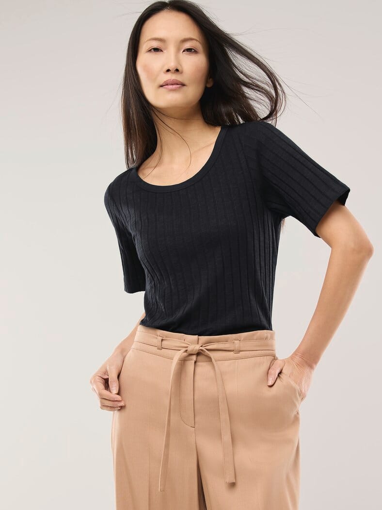 Baumwollshirt Rippenstruktur Schwarz