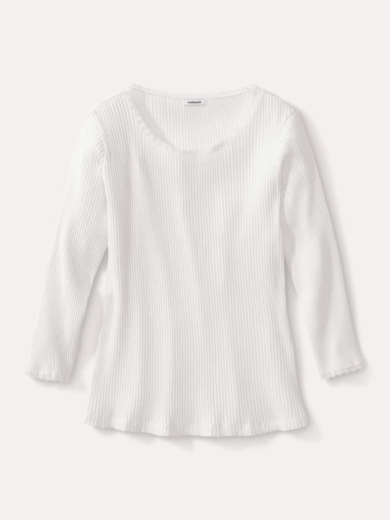 Rippshirt Spitzendetail Offwhite