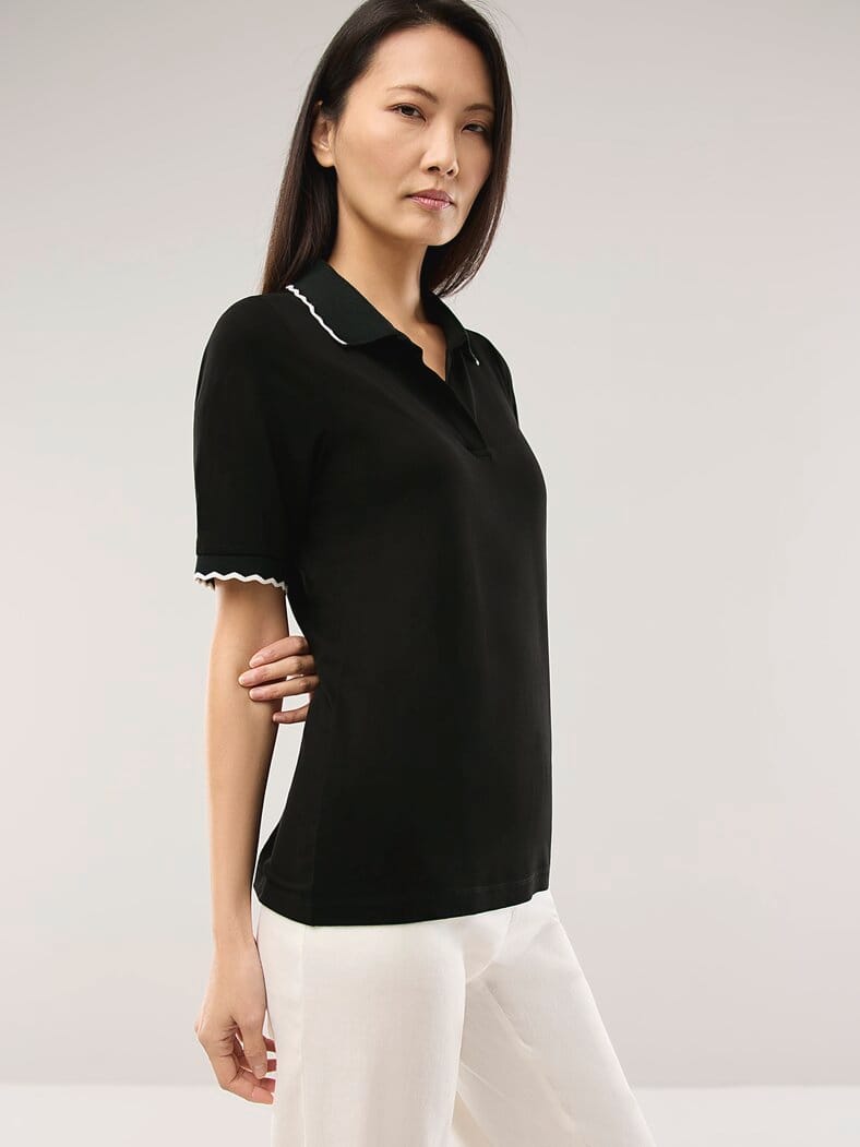 Poloshirt Wellenkante Schwarz