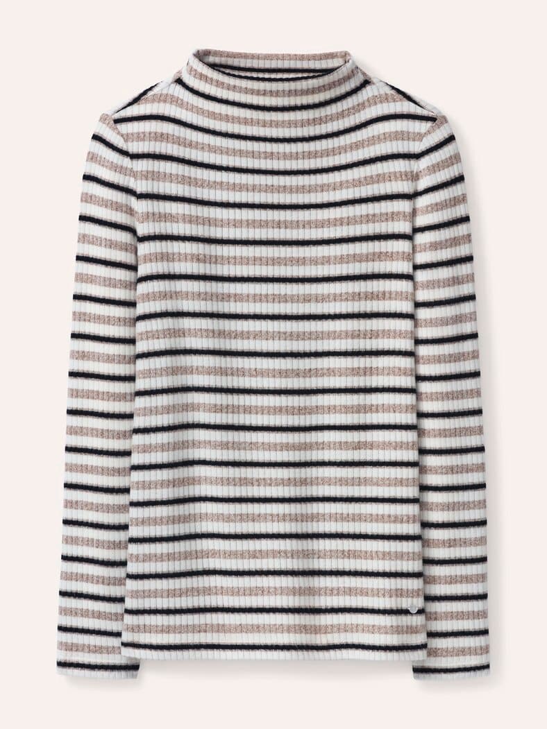 Ringelshirt mit Kaminkragen Praline Melange