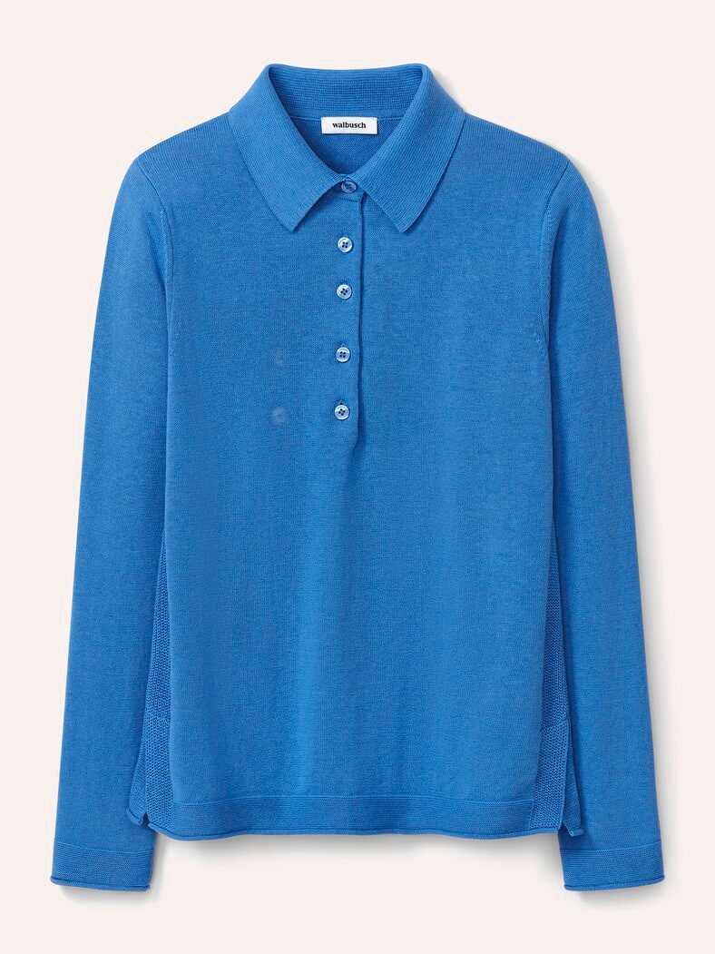 Polo-Pullover mit Seide Meerblau