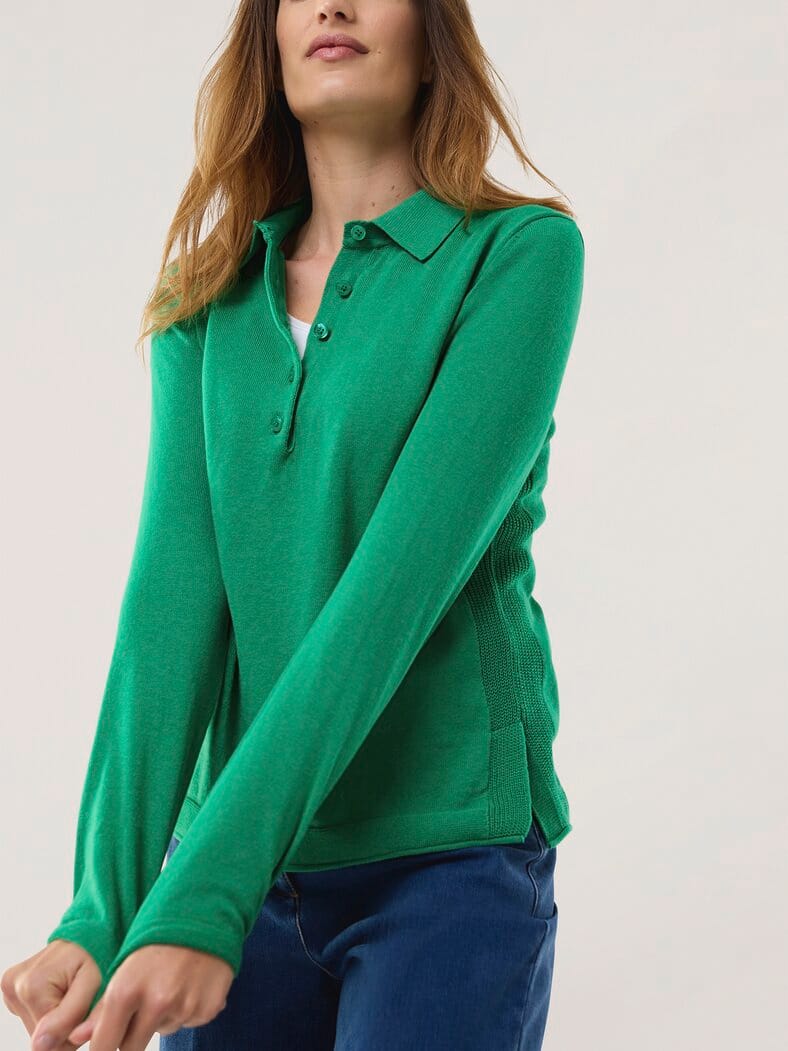 Polo-Pullover mit Seide Kleegrün