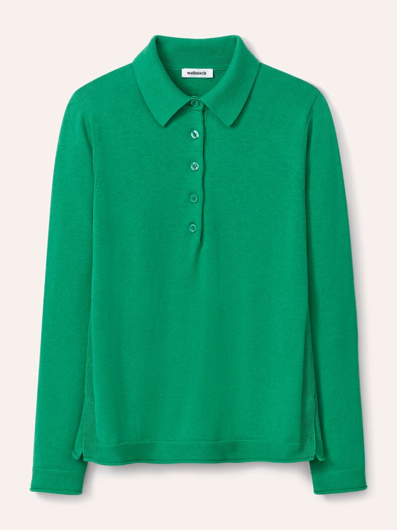 Polo-Pullover mit Seide Kleegrün