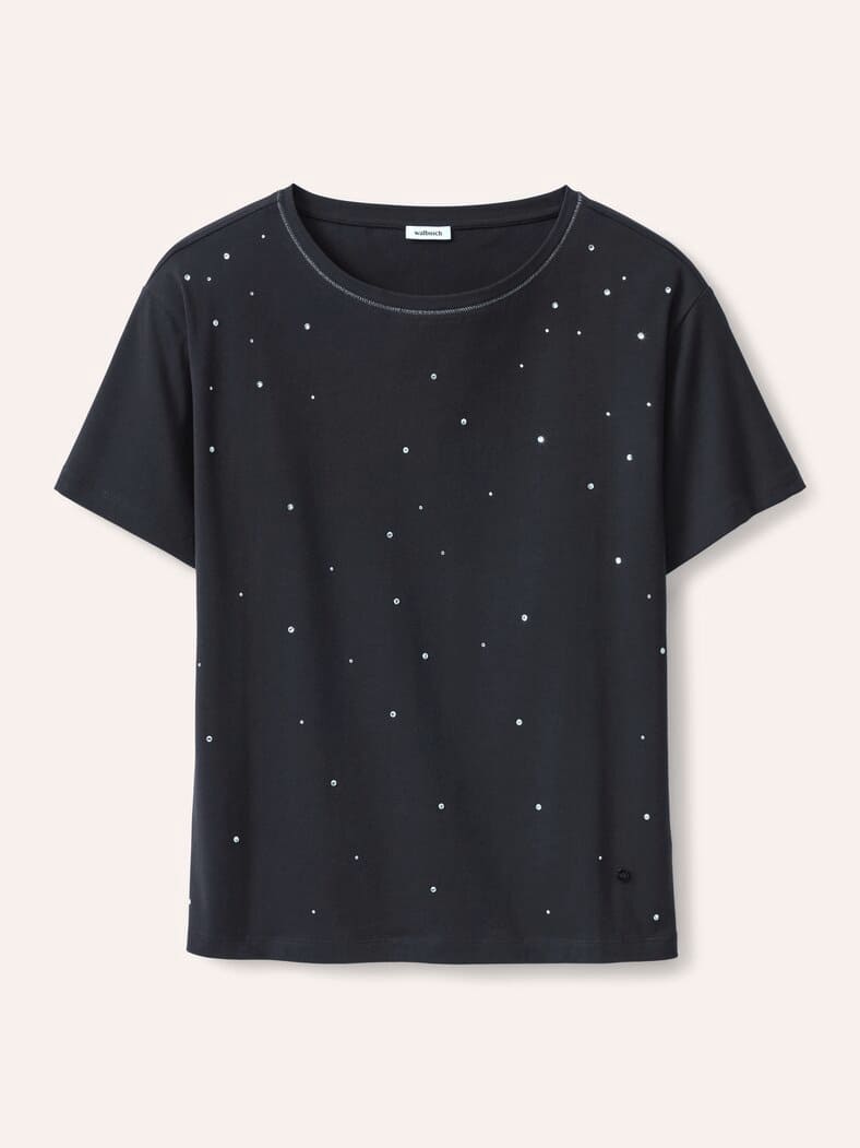 Baumwollshirt mit Glitzersteinen Schwarz