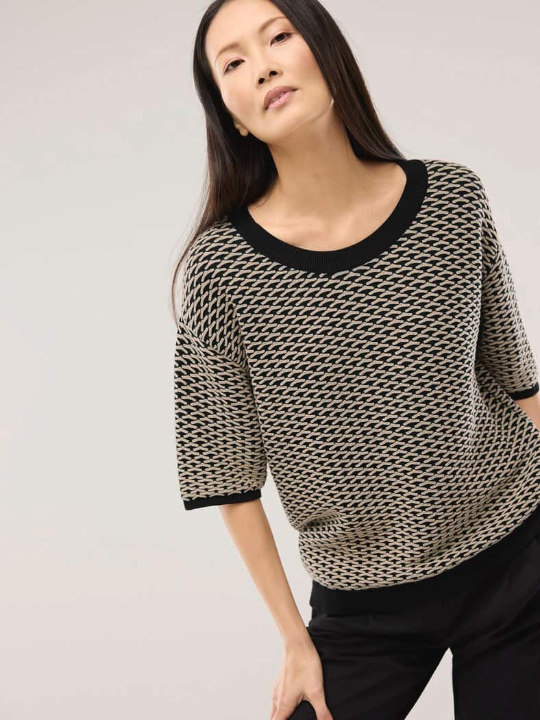 Pullover in Bicolor-Optik Schwarz/Sand