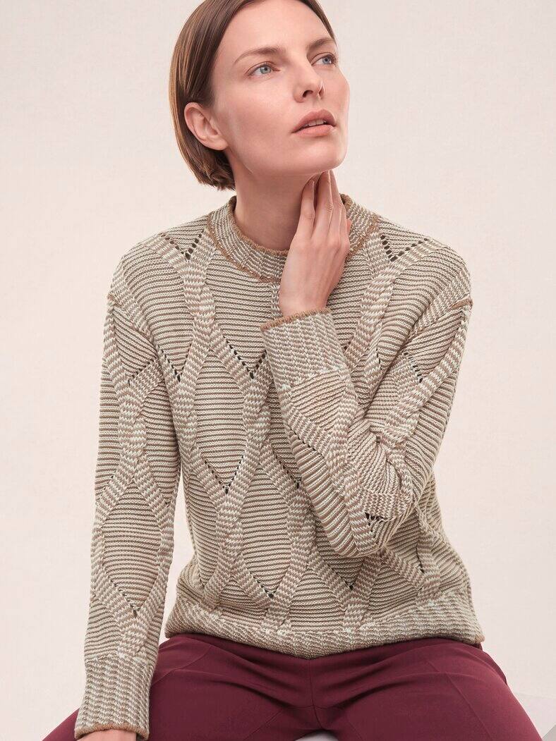 Zopfpullover in Baumwollmischung Praline/Creme