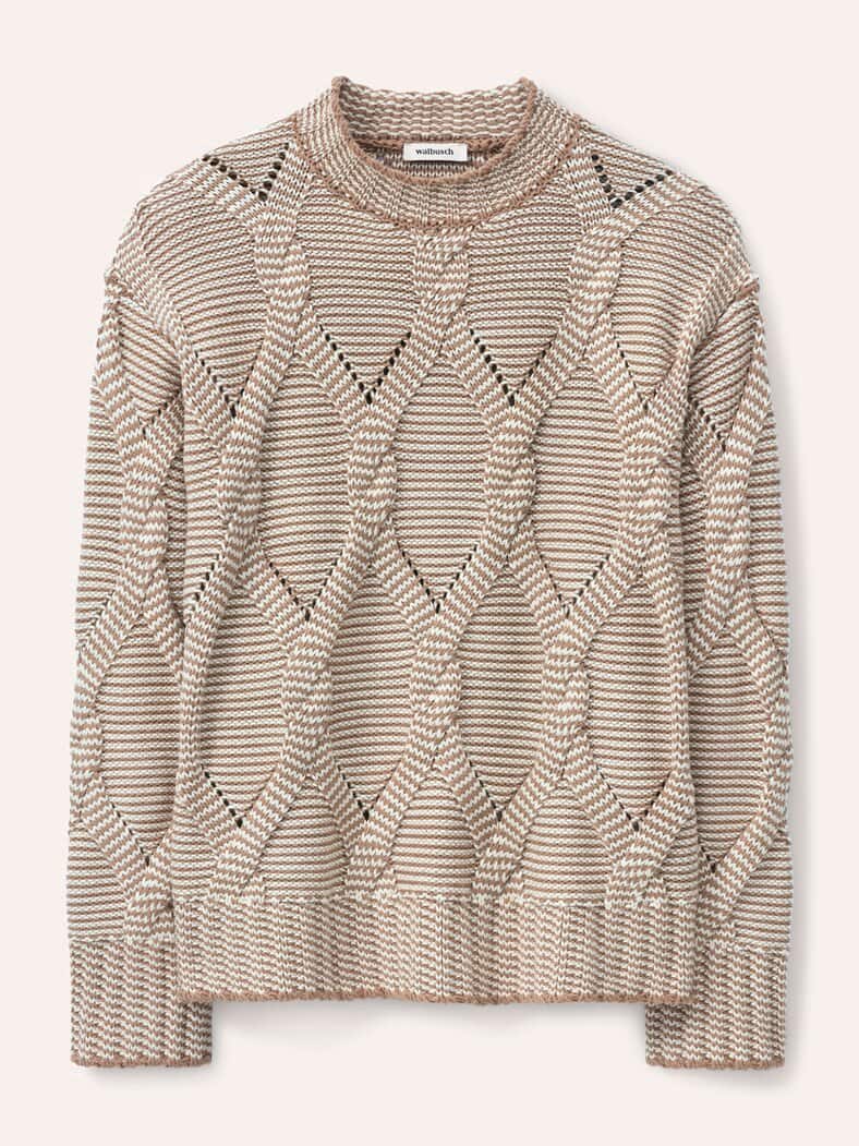 Zopfpullover in Baumwollmischung Praline/Creme