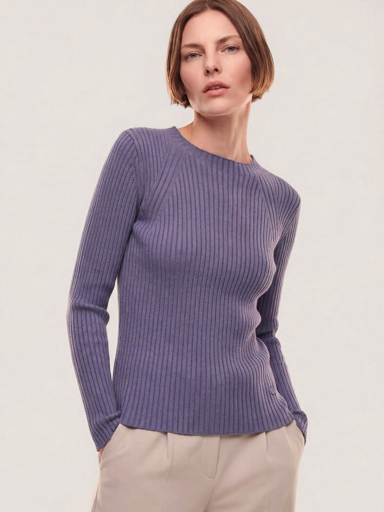 Baumwollmix Pullover in Rippenstrick Optik Soft Mauve