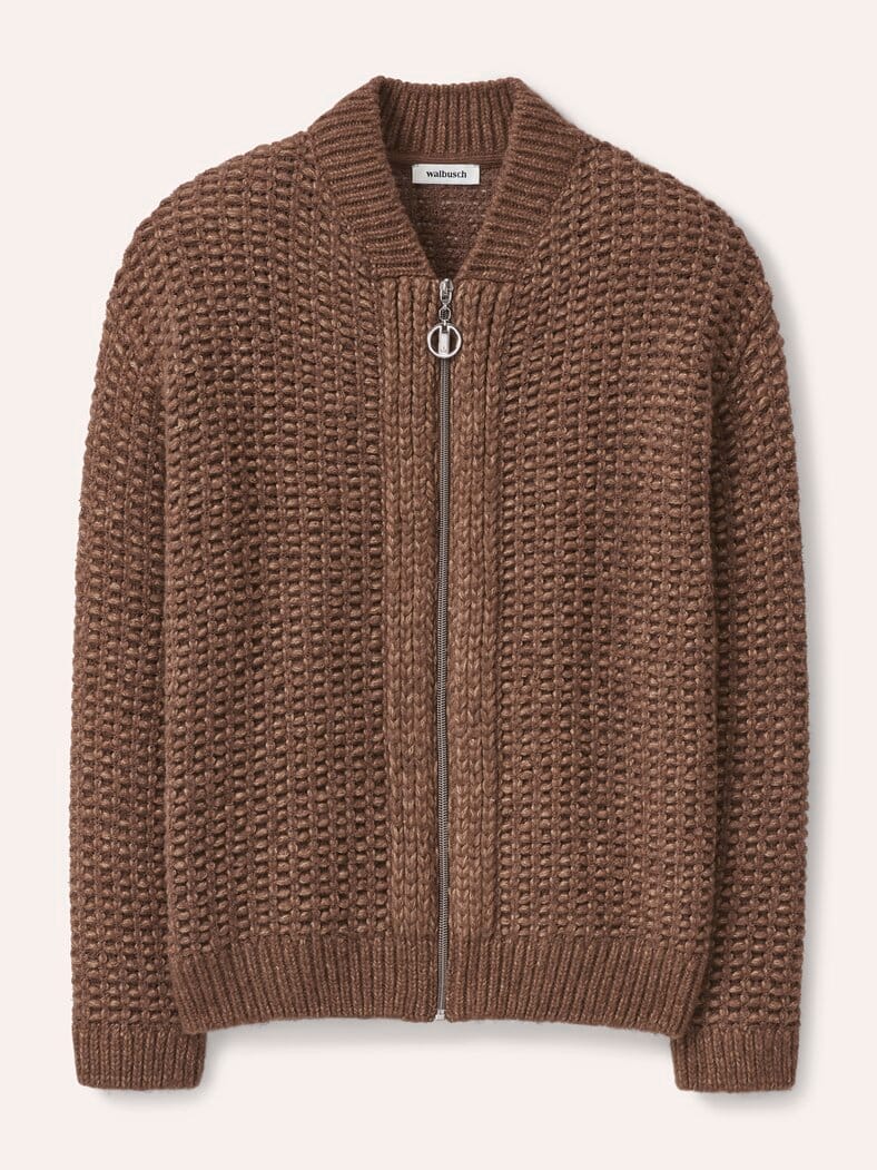 Blouson Strickjacke mit Reißverschluss Kastanie