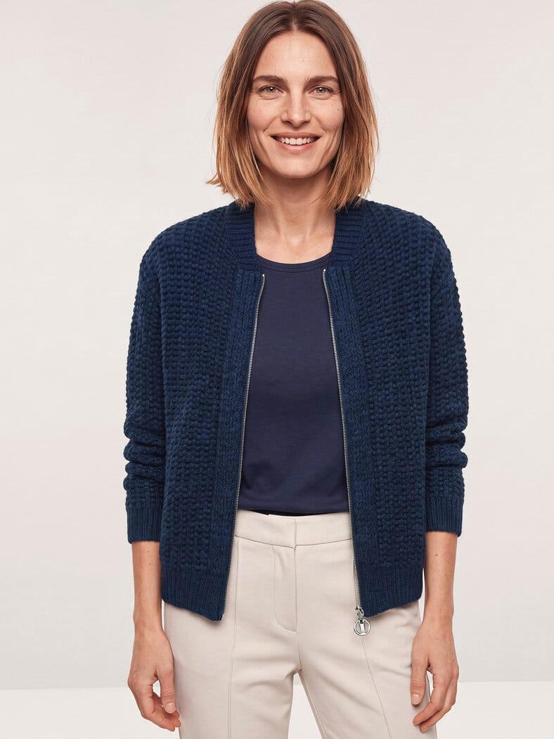 Blouson Strickjacke mit Reißverschluss Nachtblau