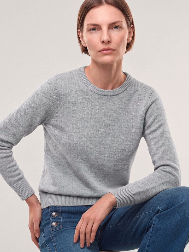 Pullover mit Bündchen im Patentmuster Silber Melange