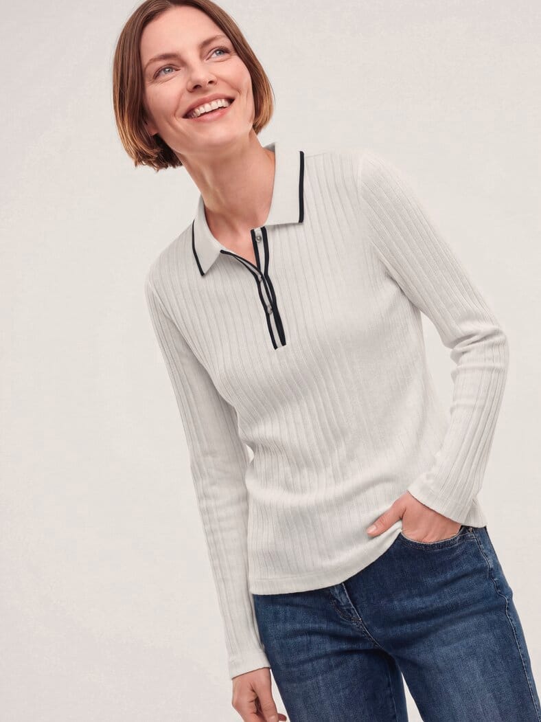 Poloshirt mit Rippenstruktur Offwhite