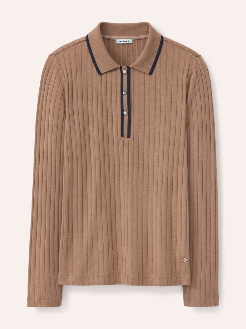 Poloshirt mit Rippenstruktur Praline