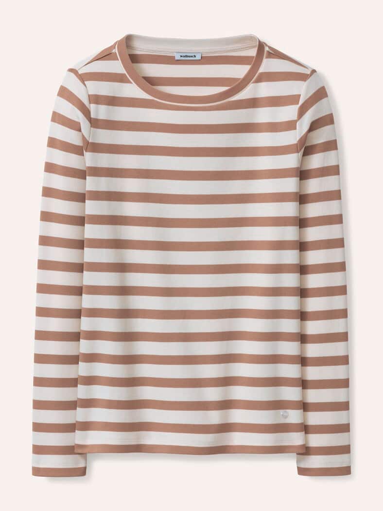 Baumwollshirt mit Ringel Creme/Praline