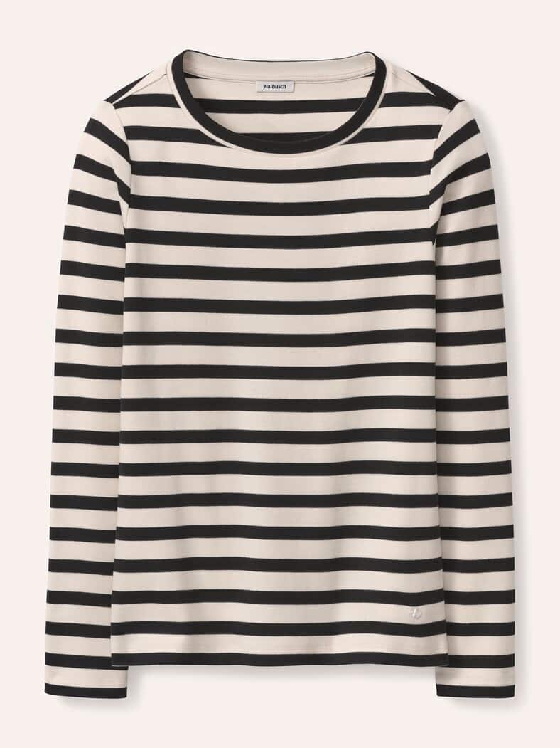 Baumwollshirt mit Ringel Creme/Schwarz