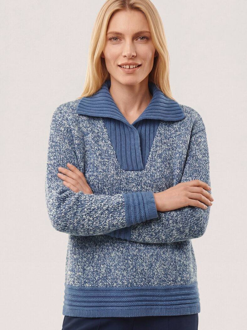 Tweed Pullover mit weitem Kragen Multicolor Smokey Blue