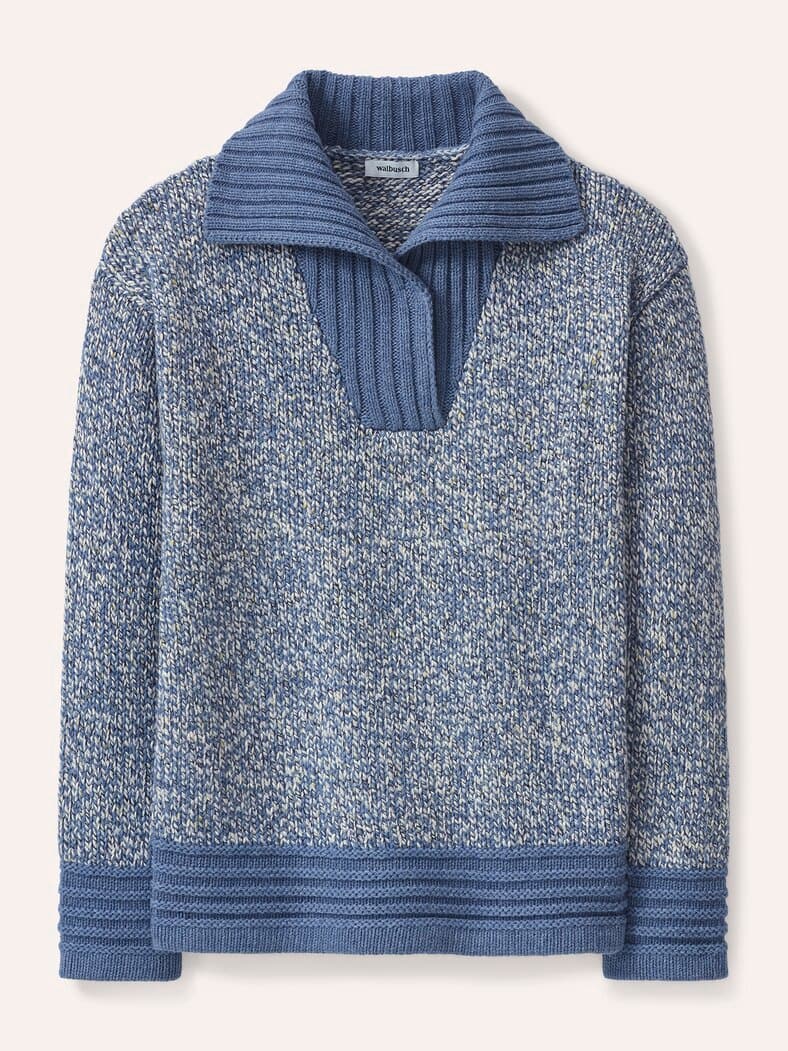 Tweed Pullover mit weitem Kragen Multicolor Smokey Blue
