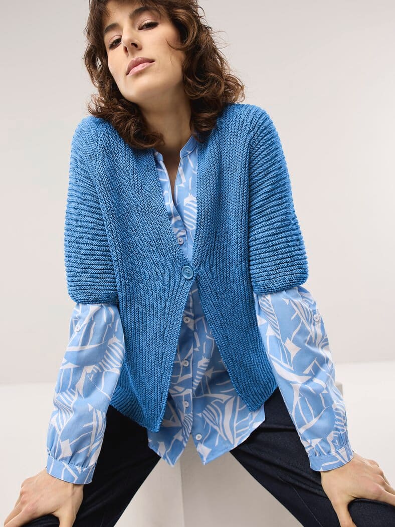 Bändchengarn Strickweste Jeansblau