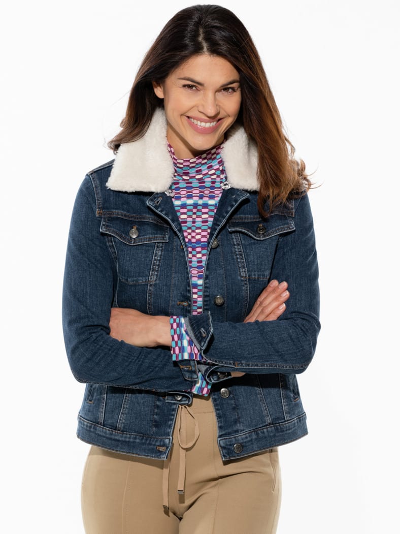 Jeansjacke Teddykragen Blue Stoned
