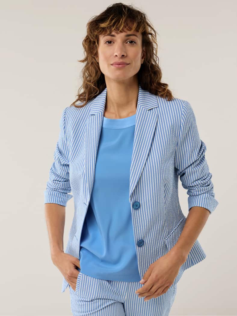 Baumwollblazer Seersucker Blau/Weiß