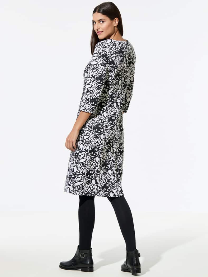 Softjersey-Jacquardkleid Weiß/Schwarz