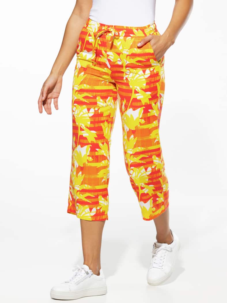 Lyocell-Culotte Palmenprint Gelb/Rot