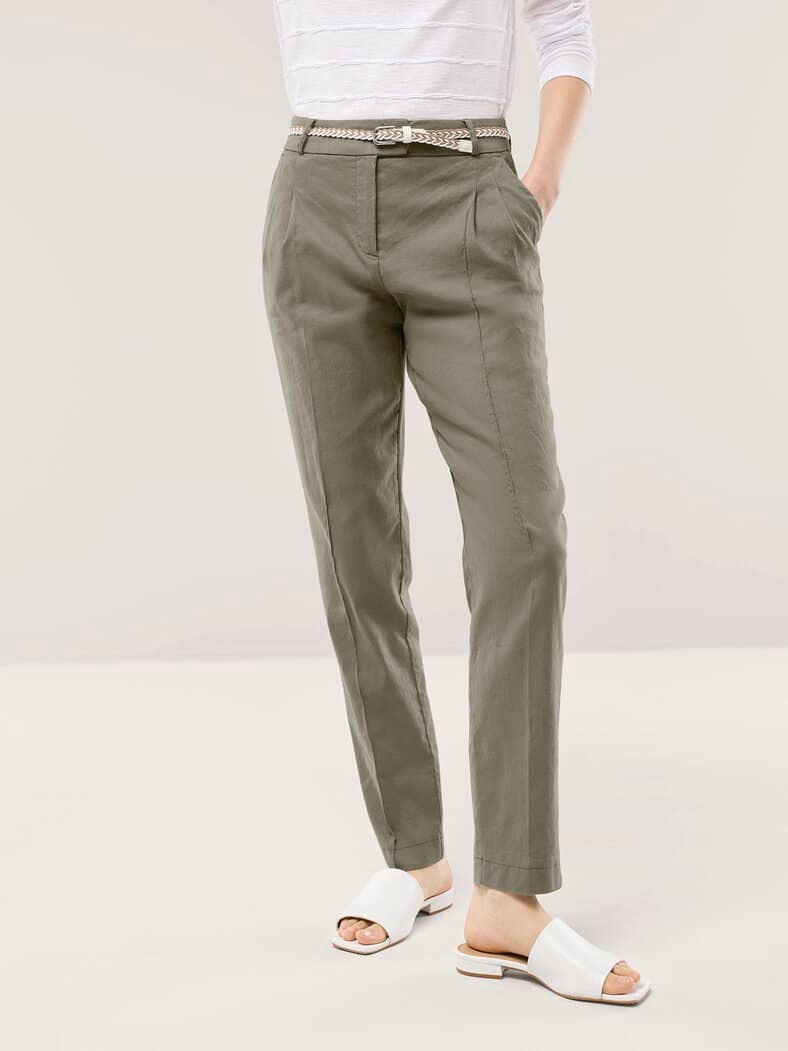 Bundfaltenhose aus Leinenmix Khaki
