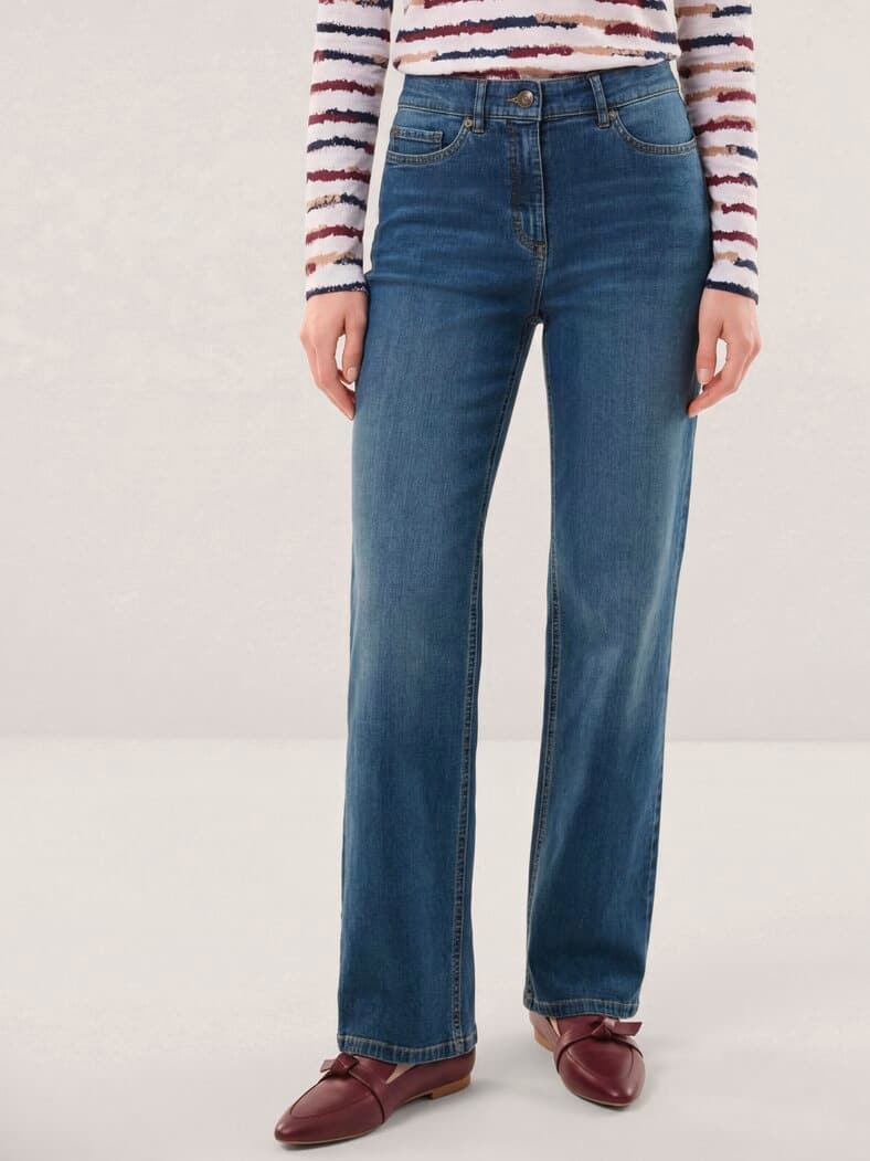 5 Pocket Jeans mit weitem Bein Blue Stoned