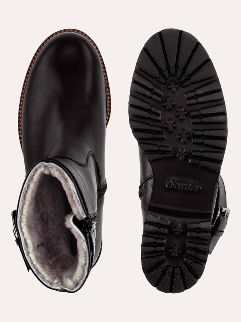 Lammfell-Stiefelette Schwarz