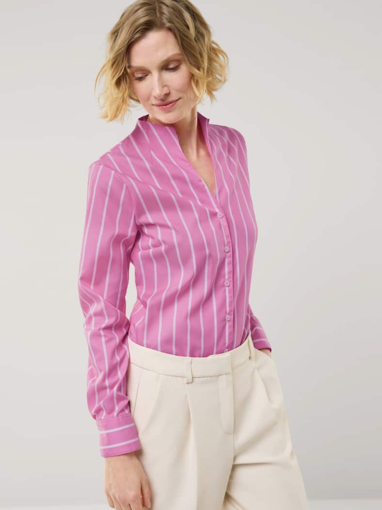 Extraglatt-Bluse Kelchkragen Streifen Malve