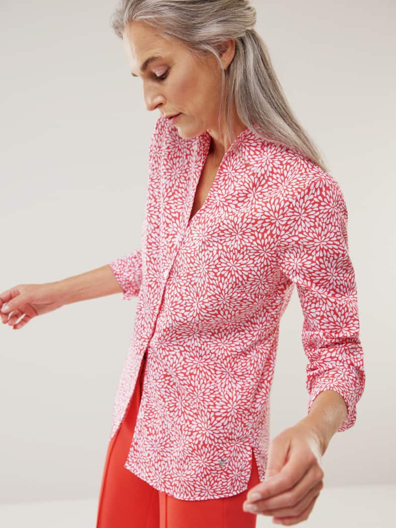 Extraglatt-Bluse Kelchkragen Minimal Koralle