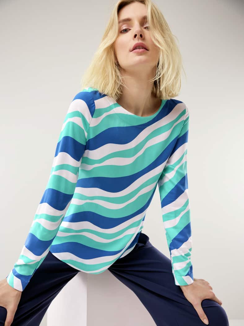 T-Shirt-Bluse Extra Leicht Wellendruck Hellaqua