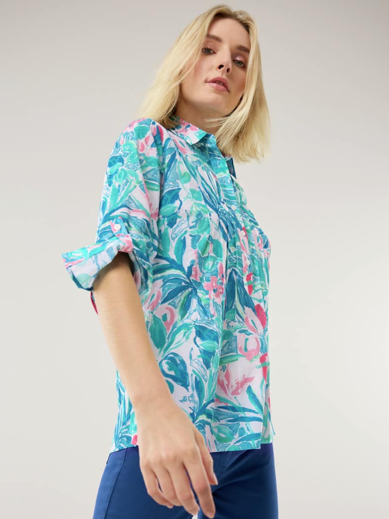 Baumwoll Tunika Flora Floral Blau