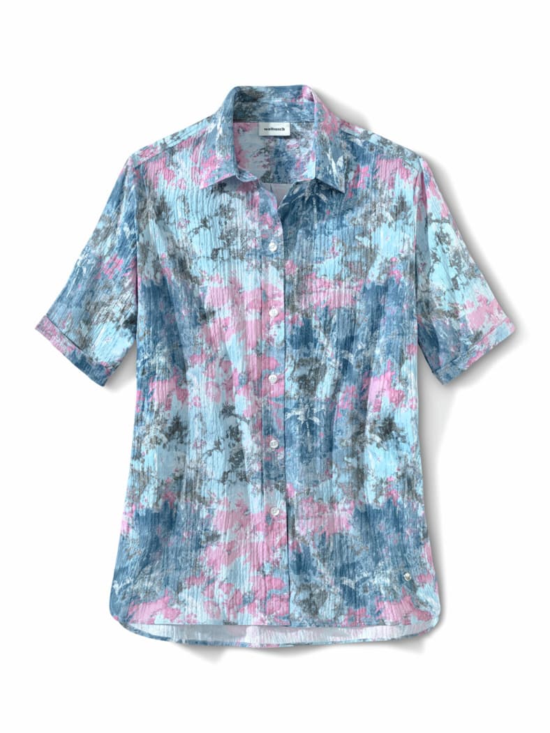 Seersucker Hemdbluse Batikdruck Blau