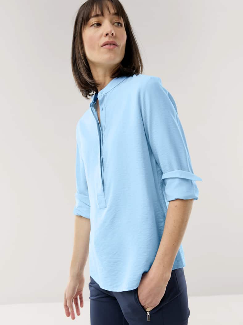 Easy Care Crincle Bluse Skyblue