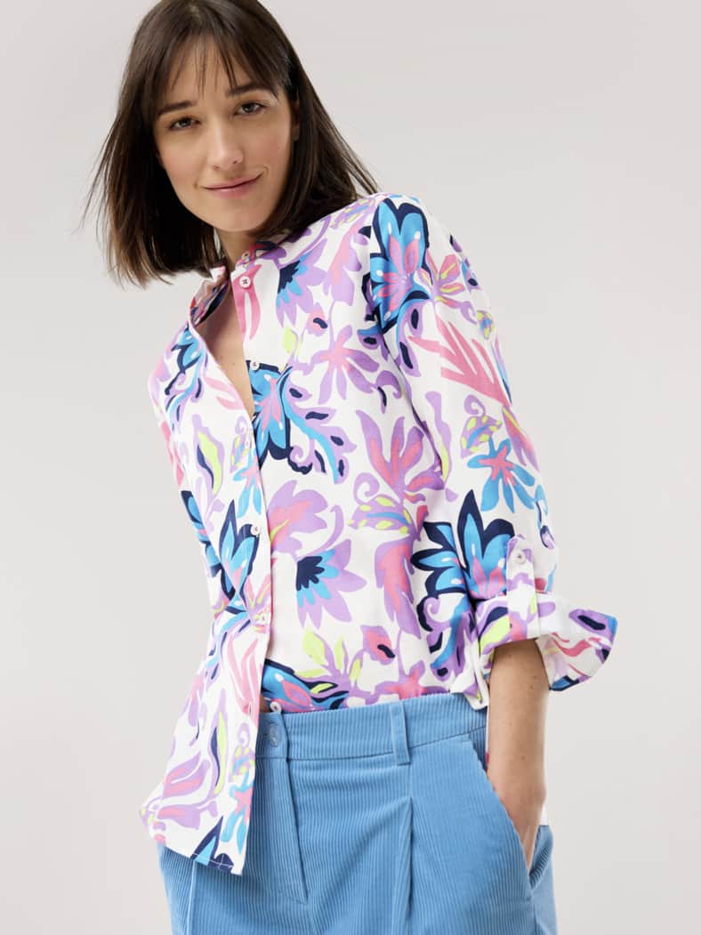 Stehkragenbluse Feel Good Blumendruck
