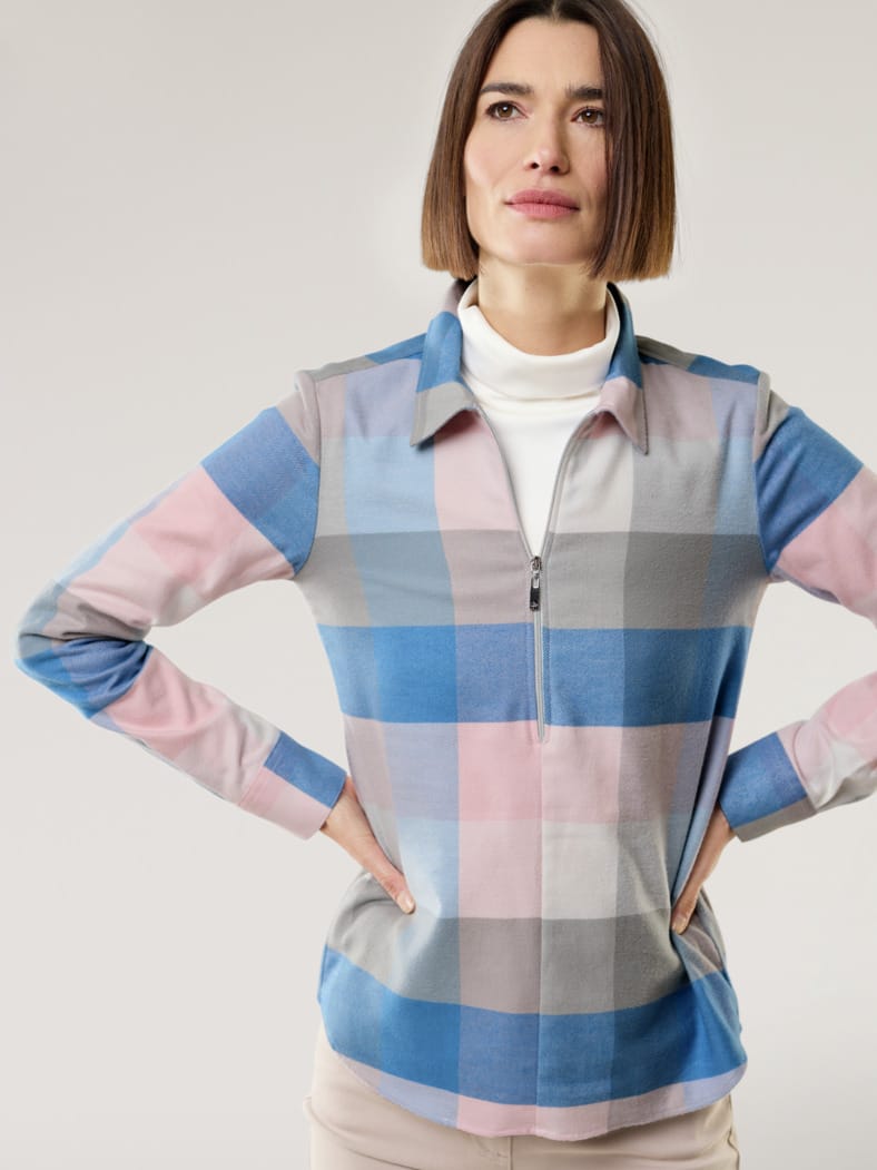 Kuschelflanell Zip-Bluse Karo Altrosa