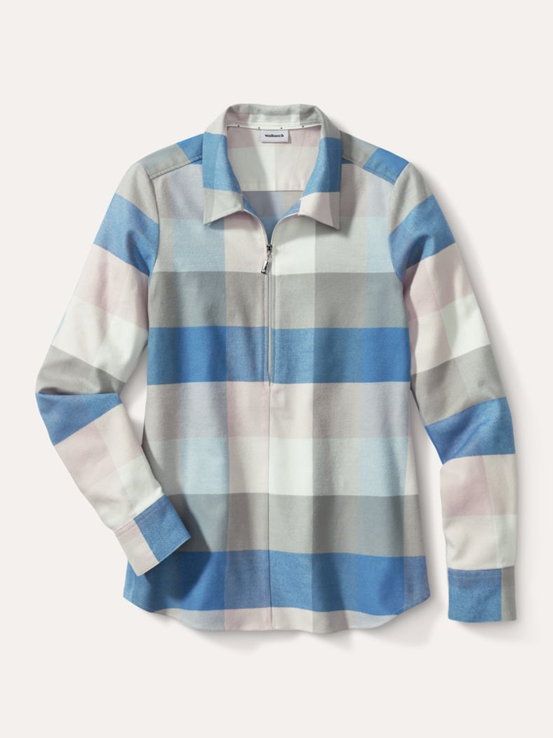 Kuschelflanell Zip-Bluse Karo Altrosa