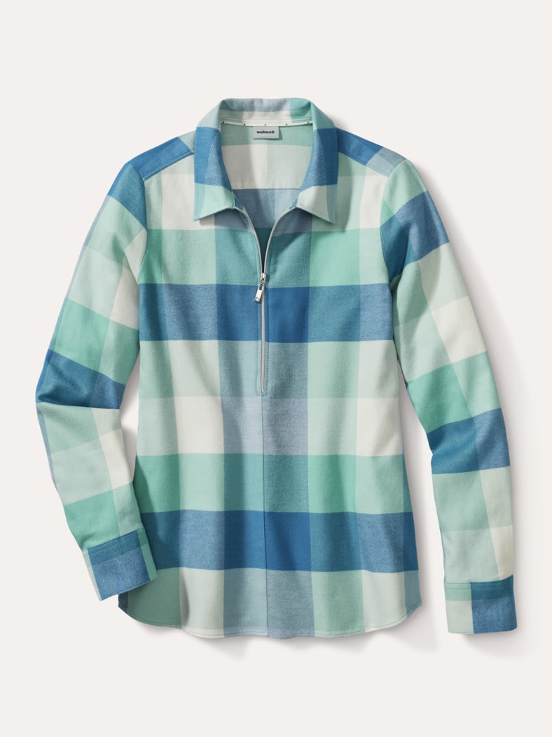 Kuschelflanell Zip-Bluse Karo Gletschergrün