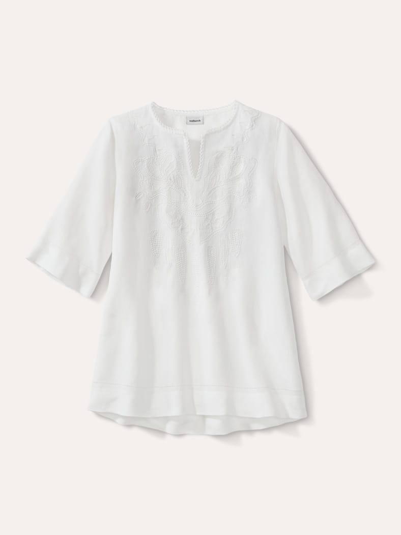 Tunika Leinenmix mit Stickerei Weiß